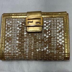 Fendi Gold and Silver Woven Clutch..Authentic